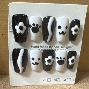 "Ink & Whimsy" Press-On Nail Set – Monochrome Faces, Paws & Abstract Art